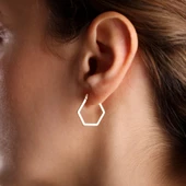 Beşgen Formlu Altın Küpe 14 Ayar 1,8 cm Zarif Küpe thumbnail 3