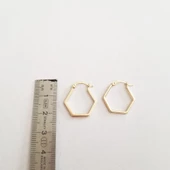 Beşgen Formlu Altın Küpe 14 Ayar 1,8 cm Zarif Küpe thumbnail 4