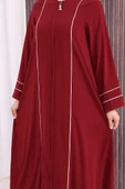 Çizgi Detaylı Boydan Fermuarlı Tam Boy Ferace 6011 Bordo thumbnail 7