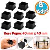 8 Adet Masa Sandalye Sehpa Ayak Tapası Kare Tıpa Papuç Takoz 40 mm x 40 mm Parke Zemin Koruyucu - 1