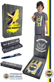 Fenerbahçe Orijinal Renkli Logo Sıfır Yaka Çocuk T-Shirt Uçlu Kalem Hediyelik Set Ahşap Kutulu - 1