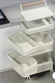 TRENDESK 6 Katlı Metal Beyaz Yana Açılır Sebze Meyve Sepeti Patates Soğan Sepeti Sebzelik Tekerlekli 1094-CN - 5