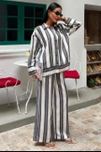 Çizgili Keten Pantolon Gömlek Takım 10025 - 2
