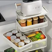 TRENDESK 6 Katlı Metal Beyaz Yana Açılır Sebze Meyve Sepeti Patates Soğan Sepeti Sebzelik Tekerlekli 1094-CN - 3