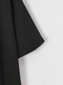 Baskılı Oversize Bisiklet Yaka T-shirt - Siyah - 3
