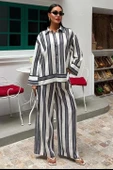 Çizgili Keten Pantolon Gömlek Takım 10025 - 1
