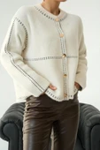 Şeritli Triko HIRKA - Krem-Siyah - 4