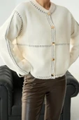 Şeritli Triko HIRKA - Krem-Siyah - 1
