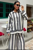 Çizgili Keten Pantolon Gömlek Takım 10025 - 4