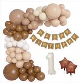 KRAFT GOLD BANNER 1 YAŞ KAHVE -BEYAZ KONSEPT DOĞUM GÜNÜ SETİ thumbnail 1