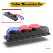 2 Trifaze 1 Monofaze 3'lü Çoğaltıcı Grup Priz Kablosuz ve Kombinli Kapaklı Klemensli Kauçuklu - 1