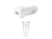 TTec 2CKS01UT Hızlı Şarj Universal Araç Şarj Cihazı 2.1A Trio Kablolu Beyaz - 2
