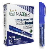 MABBER BEYAZ TAHTA KALEMİ KARTUŞLU MAVİ 12 ADET - 1
