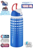 Vagonlife 1000 ML Tek Kapak Çift Kullanım Pipetli/Pipetsiz Taşıma Kulplu Çelik Termos -FFVGN045ML1000Desenli - 2