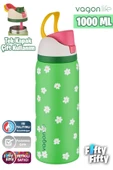 Vagonlife 1000 ML Tek Kapak Çift Kullanım Pipetli/Pipetsiz Taşıma Kulplu Çelik Termos -FFVGN045ML1000Desenli - 7