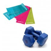 Delta 2 Kg x 2 Adet Plastik Dambıl 3lü Pilates Bandı Mavi - 1