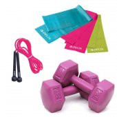 Delta 3 Adet 120 x 15 cm Pilates Bandı 2 Kg x 2 Dambıl Atlama İpi - 1