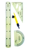 30 cm esnek kırılmaz cetvel takımı 4 lü set (CETVEL,PERGEL,AÇIÖLÇER VE PERGELLİ SET) - 3