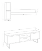 140 Cm 2 Kapaklı Raflı Kitaplıklı Metal Ayaklı  Modern TV Ünitesi TV Sehpası - 4