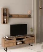 140 Cm 2 Kapaklı Raflı Kitaplıklı Metal Ayaklı  Modern TV Ünitesi TV Sehpası - 3