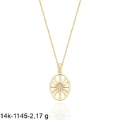 Güneş Oval Çerçeve Çok Şık Günlük 14 Ayar Altın Kolye thumbnail 2