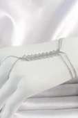 Pirinç Gümüş Renk Zirkon Taşlı V Model Kadın Şahmeran - 1
