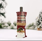 Noel Temalı Ekose Keten Şampanya - Şarap Şişesi Kılıfı - 5