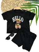 9-12-18-24 Ay Hello Gözlüklü Ayıcık Baskılı Şortlu Kısa Kollu Tişört 2li Erkek Bebek Takımı - 1