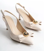 Feles Fiyonk Sarı Toka Detaylı Arkası Açık Stiletto Kadın Topuklu Ayakkabı thumbnail 2