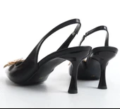 Feles Sarı Gül Detaylı Arkası Açık Stiletto Kadın Topuklu Ayakkabı - 6
