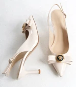 Feles Fiyonk Sarı Toka Detaylı Arkası Açık Stiletto Kadın Topuklu Ayakkabı thumbnail 7