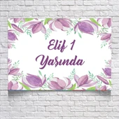 Mor Çiçek Temalı Doğum Günü Afişi 35X50 cm - 1