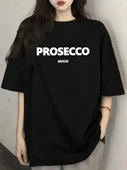 Baskılı Oversize Bisiklet Yaka T-shirt - Siyah - 1