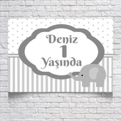 Çizgili Fil Temalı Doğum Günü Afişi 100X150 cm - 1