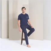 Over Sleep 1753 Erkek Kısa Kol Uzun Alt Yazlık Pijama Takım - 1