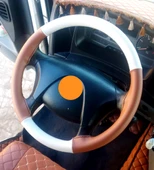 DİKİŞLİ DİREKSİYON KILIFI KREM DERİ TABA DERİ SİYAH DİKİŞLİ MERCEDES AXOR İÇİN thumbnail 2