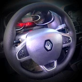 DİKİŞLİ DİREKSİYON KILIFI KARBON DERİ SİYAH DİKİŞLİ RENAULT CLİO İÇİN thumbnail 1