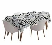 Gri Siyah Labirent Desenli Dijital Baskılı Leke Tutmaz Masa Örtüsü - 2