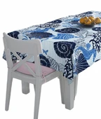 Mavi zeminde Deniz Kabukları Desenli Leke Tutmaz Masa Örtüsü - 1