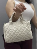 Kapaksız kapitone krem cilt çanta - 1