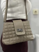 Kapaklı kapitone vizon cilt çanta - 1