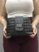 Kapaklı kapitone siyah cilt çanta thumbnail 3