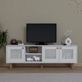 Midoser Bohem Serisi Natura Mat Beyaz Pvc Hasır Desen Tv Ünitesi - 1