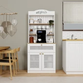 Midoser Lucas 2 Kapaklı Çekmeceli Pvc Hasır Desen Kahve Köşesi & Çok Amaçlı Mutfak Dolabı-Açık Ceviz & Beyaz - 1