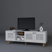 Midoser Bohem Serisi Natura Mat Beyaz Pvc Hasır Desen Tv Ünitesi - 6