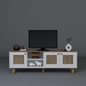 Midoser Bohem Serisi Garden Meşe - Beyaz Pvc Hasır Desen Tv Ünitesi - 5