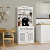 Midoser Lucas 2 Kapaklı Çekmeceli Pvc Hasır Desen Kahve Köşesi & Çok Amaçlı Mutfak Dolabı-Açık Ceviz & Beyaz - 3