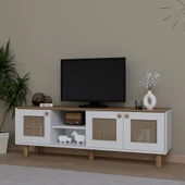 Midoser Bohem Serisi Garden Meşe - Beyaz Pvc Hasır Desen Tv Ünitesi - 3