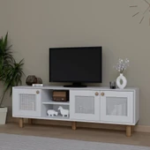 Midoser Bohem Serisi Natura Mat Beyaz Pvc Hasır Desen Tv Ünitesi - 3