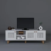 Midoser Bohem Serisi Natura Mat Beyaz Pvc Hasır Desen Tv Ünitesi - 5